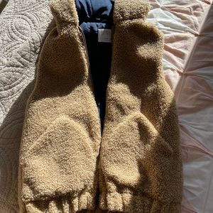 teddy fur puffer vest with hood!!